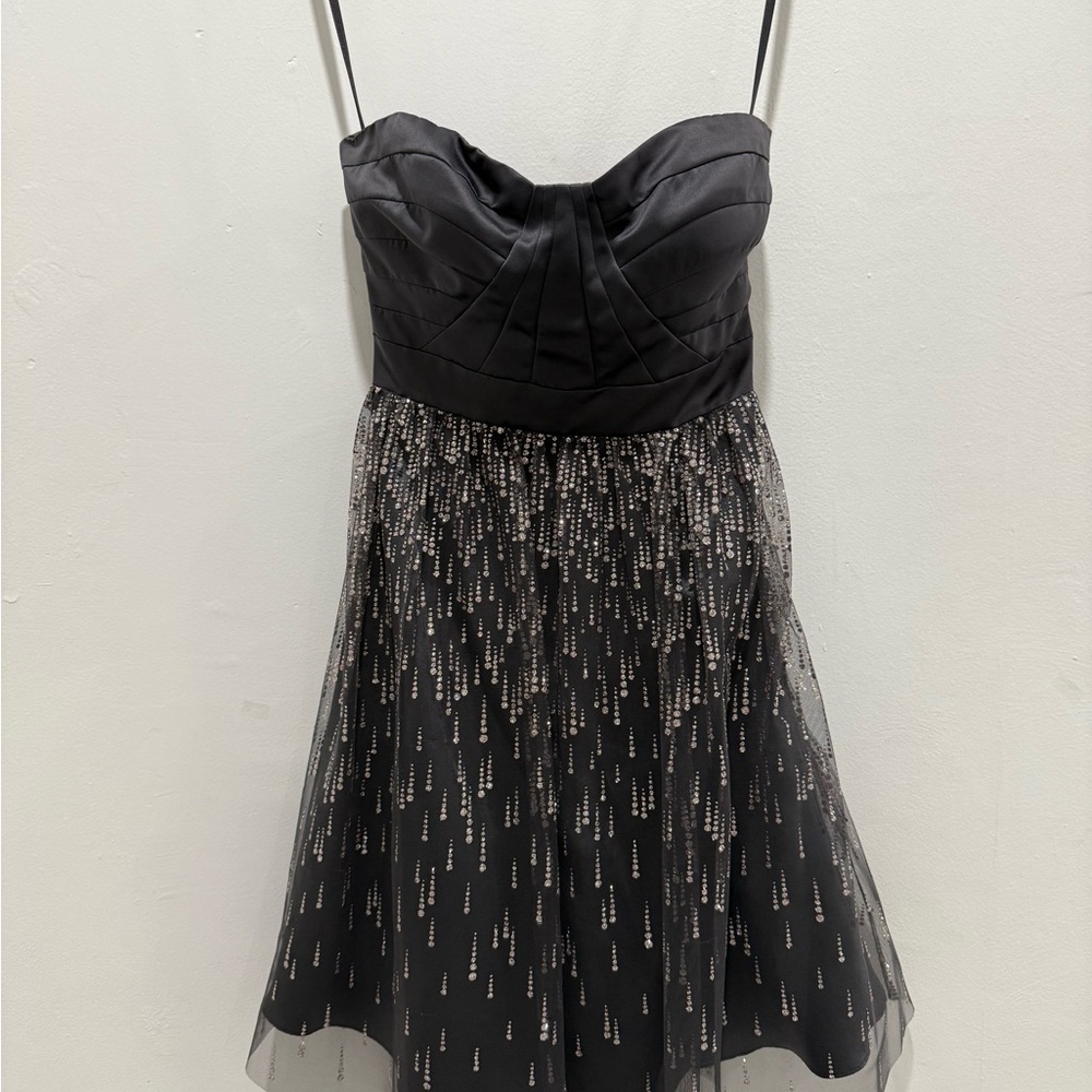 Hailey Logan Dark Grey Strapless Dress with Silver Accents